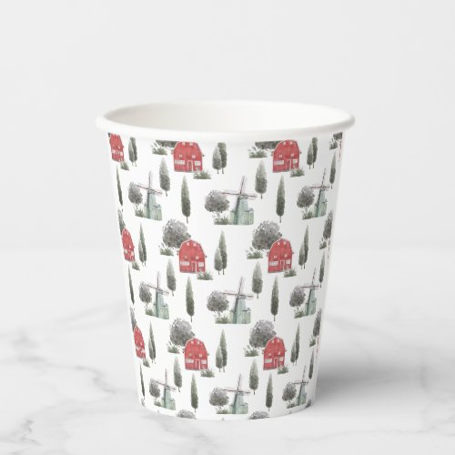 DIXIE Cute Country Red Barn Baby Animals Paper Cups