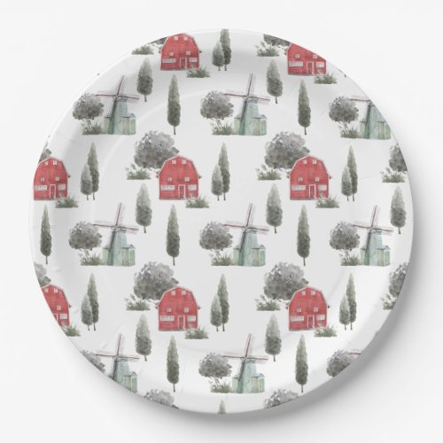 DIXIE Cute Country Red Barn Baby Animals Paper Plates