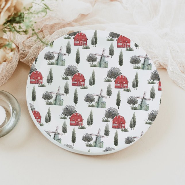 DIXIE Cute Country Red Barn Baby Animals Paper Plates (Creator Uploaded)