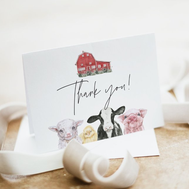 DIXIE Cute Country Red Barn Baby Farm Animal Thank You Card (Creator Uploaded)