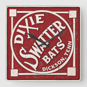 Dixie Swatter Bats Vintage Logo Dickson Tennessee Square Wall Clock