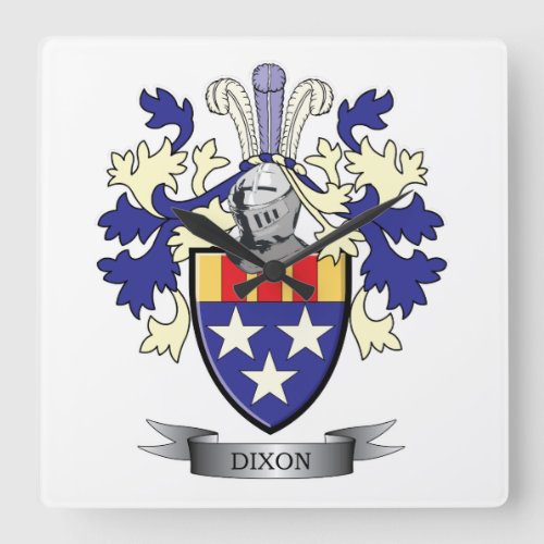 Dixon Family Crest Coat of Arms Square Wall Clock