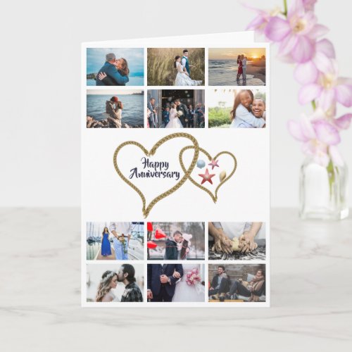 DIY 12 photo anniversary wedding nautical heart Card