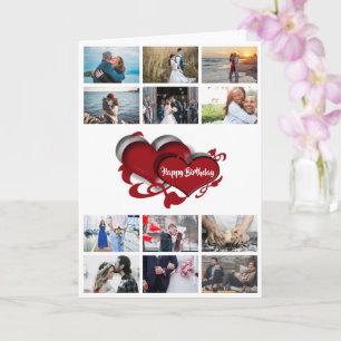 DIY 12 photo red heart romantic birthday chic Card