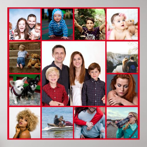 DIY 13 Photo  Family friends red outline Poster
