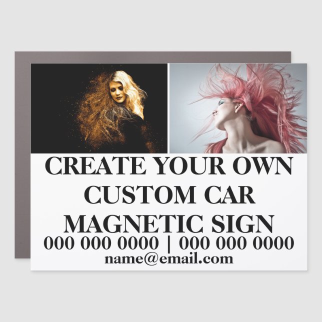 DIY 2 photo business hairdresser stylist branding Car Magnet (Front)