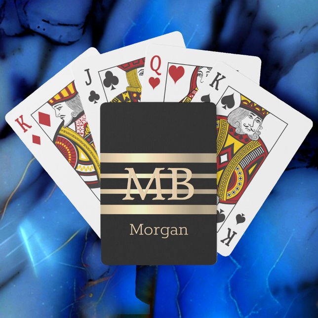 DIY 3-D Gold Monogram/Name, Bk/Gold Stripes, Black Poker Cards (Creator Uploaded)