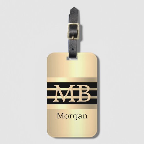 DIY 3_D Gold MonogramName BlkGold Stripes Gold Luggage Tag