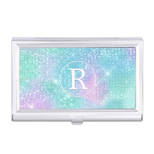 DIY 3_D White Monogram Circle Iridescent Sparkle  Business Card Case