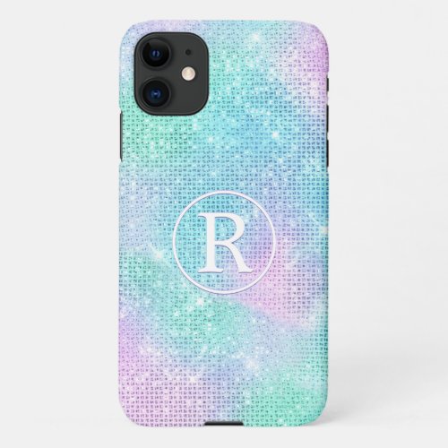 DIY 3_D White Monogram Circle Iridescent Sparkle  iPhone 11 Case