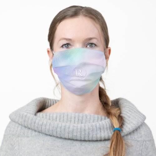 DIY 3_D White Monogram in Circle Iridescent Glass Adult Cloth Face Mask