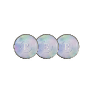 DIY 3-D White Monogram in Circle, Iridescent Glass Golf Ball Marker