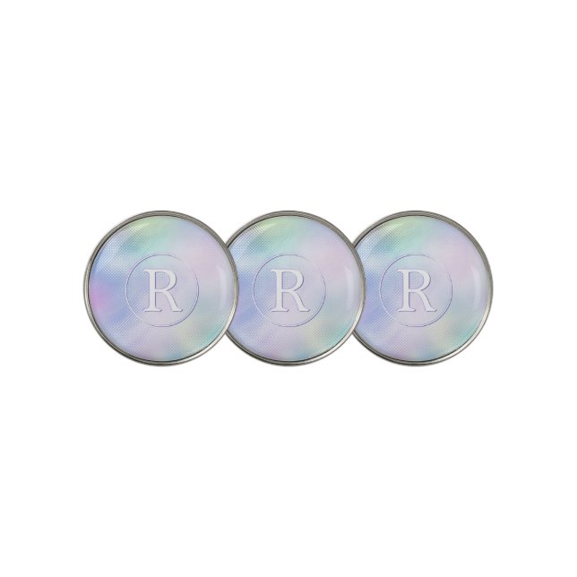 DIY 3-D White Monogram in Circle, Iridescent Glass Golf Ball Marker (3 Up)