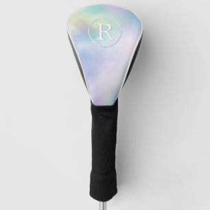 DIY 3-D White Monogram in Circle, Iridescent Glass Golf Head Cover