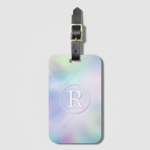 DIY 3_D White Monogram in Circle Iridescent Glass Luggage Tag