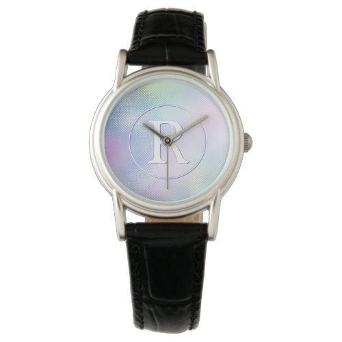 DIY 3_D White Monogram in Circle Iridescent Glass Watch