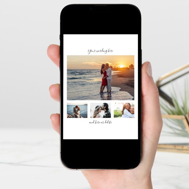 DIY 4 photo anniversary wedding plain minimalist Card (Front Digital)