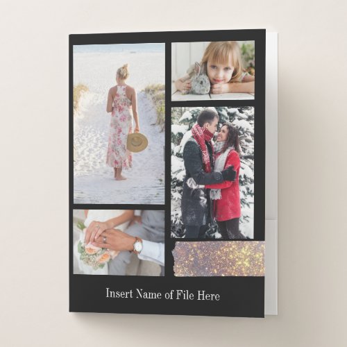 DIY 4 photo  glitter strip  name on black Pocket Folder