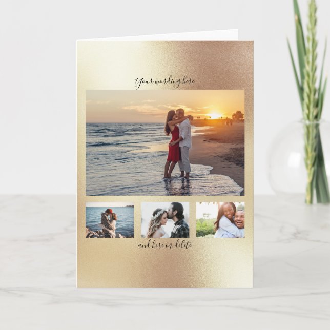 DIY 4 photo | romantic anniversary engagement gold Card (Front)