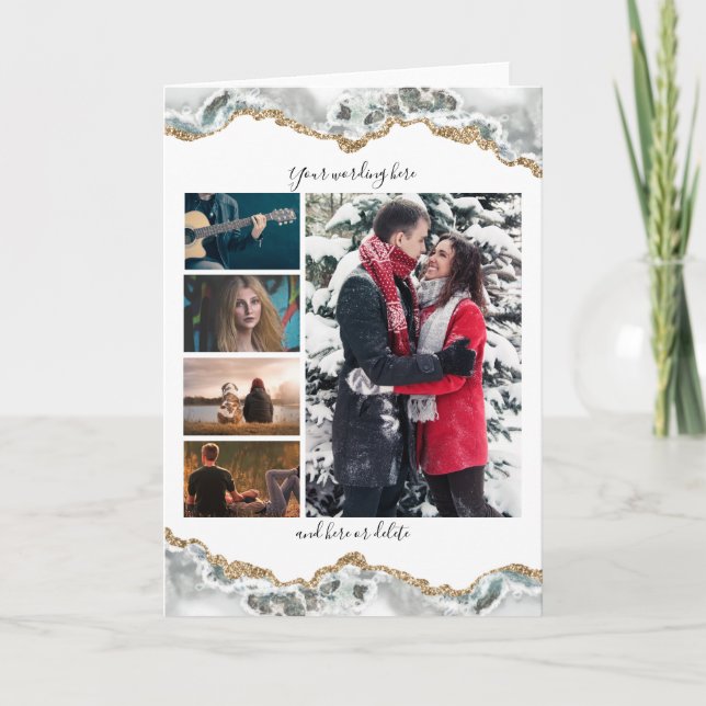 DIY 5 photo anniversary wedding marble geode vert. Card (Front)