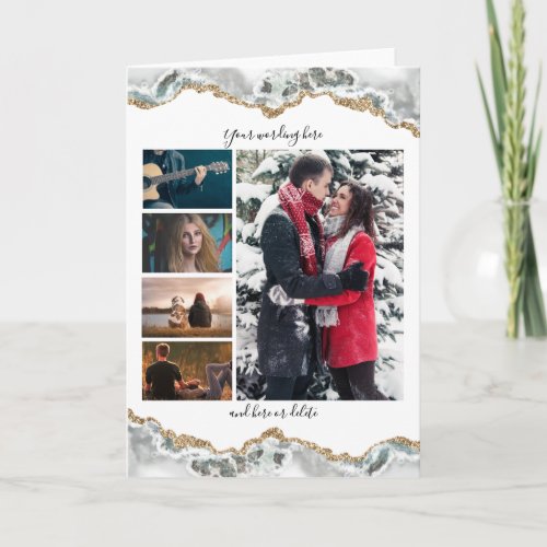 DIY 5 photo anniversary wedding marble geode vert Card
