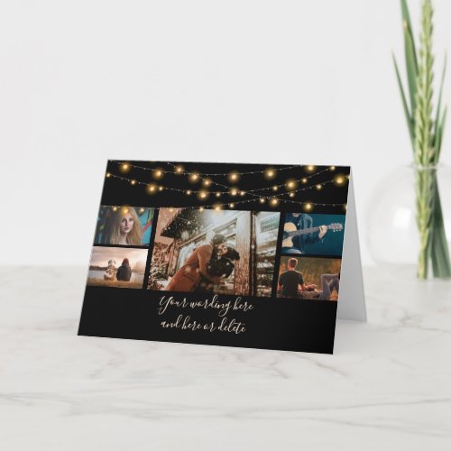 DIY 5 photo anniversary wedding string lights chic Card