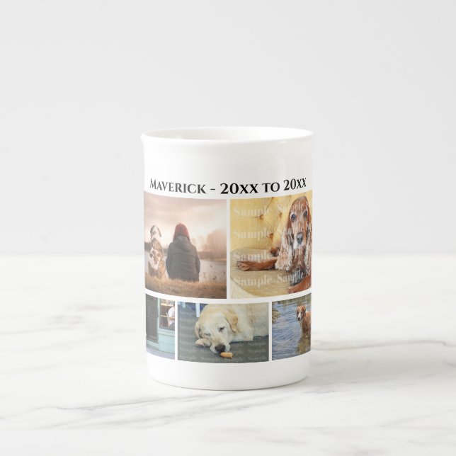 DIY 5 photo collage pet memorial animal loss Bone China Mug (Front)