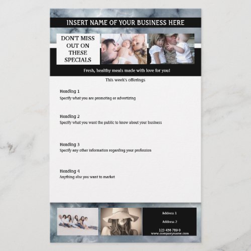 DIY 6 photo business marketing promotional marble Flyer