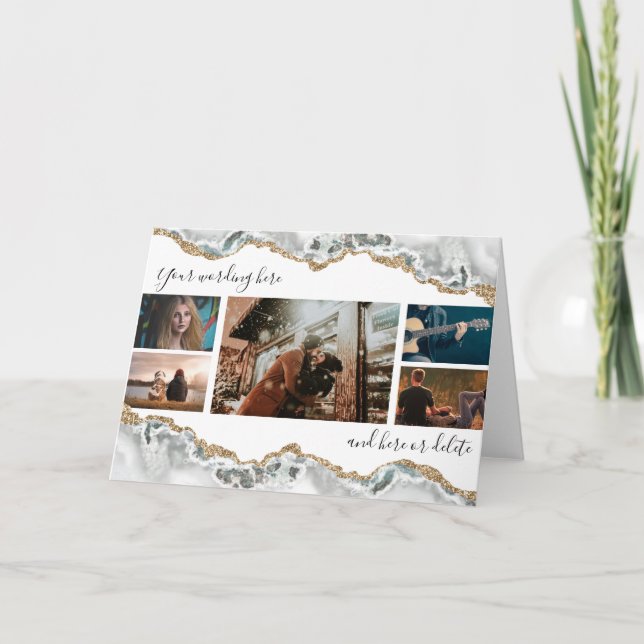 DIY 7 photo anniversary wedding marble geode agate Card (Front)