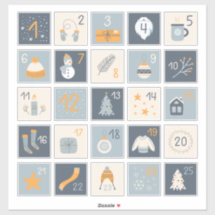 DIY Advent Calendar Stickers RED GRAY Christmas