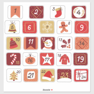 DIY Advent Calendar Stickers RED GRAY Christmas