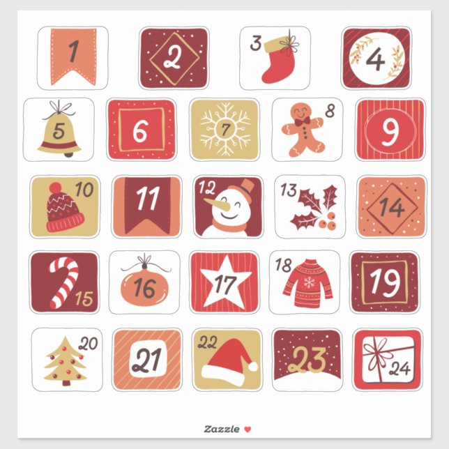 DIY Advent Calendar Stickers RED GRAY Christmas  (Sheet)