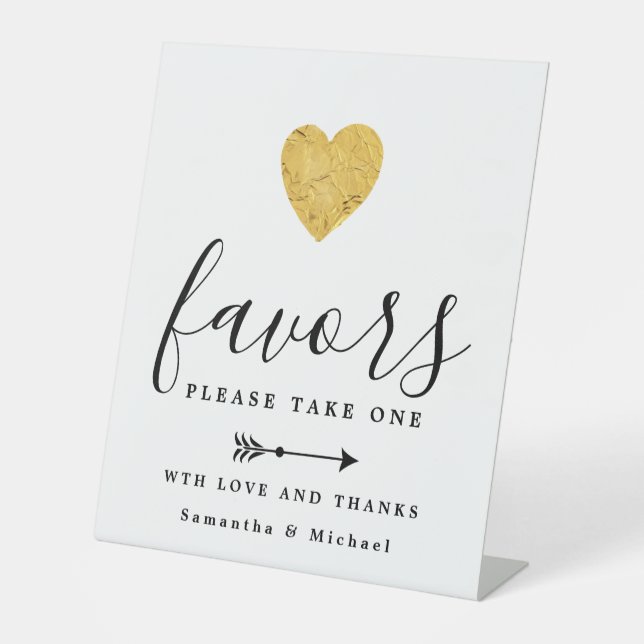 DIY Affordable Gold Foil Heart Wedding Favor Pedestal Sign (Front)