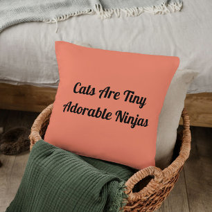 DIY Animal Pet Lover Cat Mom Funny Quote On Salmon Throw Pillow