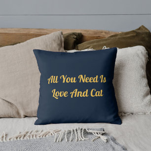 DIY Animal Pet Lover Funny Cat Mom Quote Navy Blue Throw Pillow