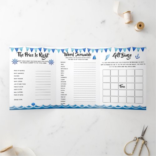 DIY baby games or birthday game  nautical theme Tri_Fold Invitation