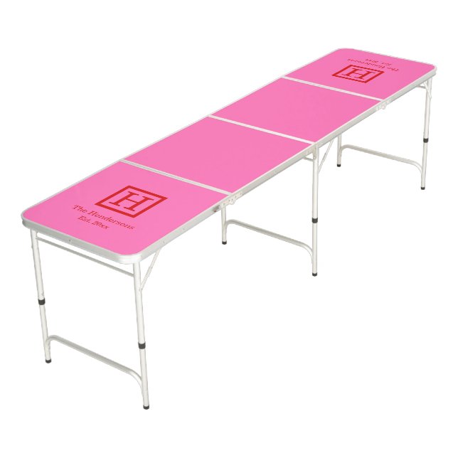 DIY Backgrnd Frame Name Monogram SV Red Hot Pink Beer Pong Table (Angled)