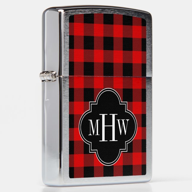 DIY Background Buffalo Plaid 3I Quatrefoil Zippo Lighter (Right)