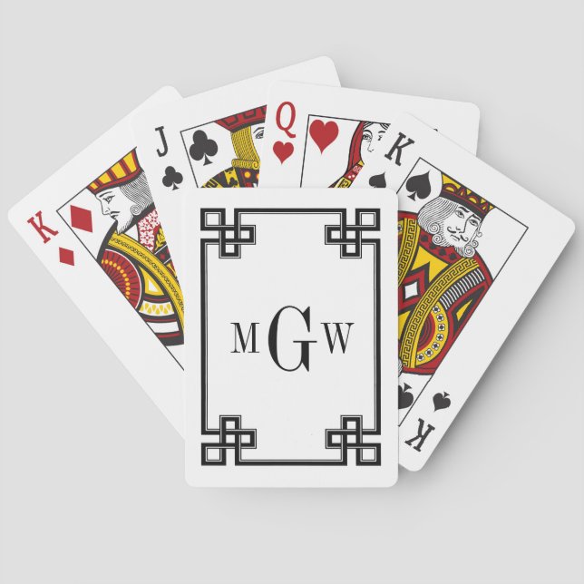 DIY Background Greek Key Fancy Black Framed 3I Poker Cards (Back)