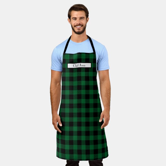 DIY Background Green Black Buffalo Check Plaid Apron (Worn)