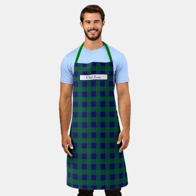 DIY Background Green Navy Buffalo Check Plaid Apron (Worn)