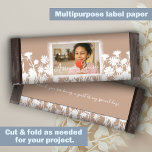 DIY Beige White Bat Mitzvah Candy Bar Wrapper<br><div class="desc">Simple beige and white DIY bat mitzvah chocolate bar label is versatile for candy bars, pastries, and lots of other party favors. Special desserts or take home gifts are beautiful with Bat Mitzvah photo and special wording. DIY beige paper with white wild flowers is a great alternative for branded bat...</div>