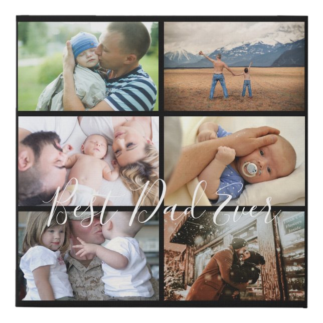 DIY Best dad ever 6 photo black newborn Faux Canvas Print (Front)
