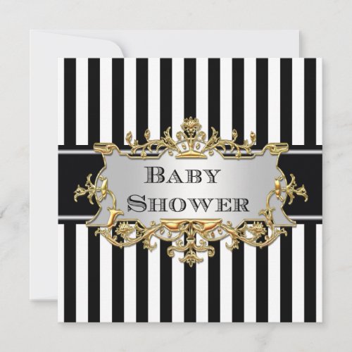 DIY BG  Black White Stripe Baby Shower Invite 3