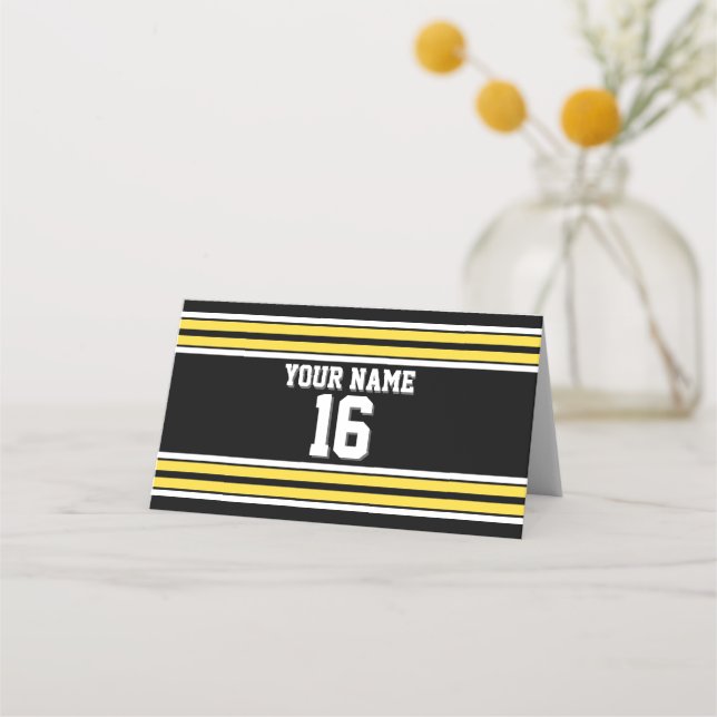 DIY BG Black Yellow Team Jersey Custom Number Name Place Card (Front)