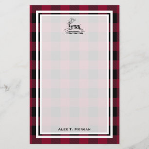 DIY BG Buffalo Plaid Tartan Black Burgundy #2 Stag Stationery