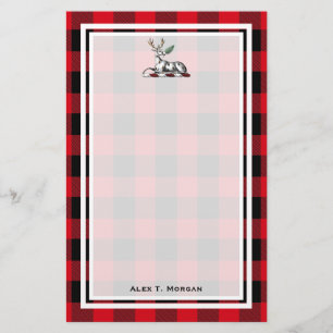 DIY BG Buffalo Plaid Tartan Black Red #2 Stag Fern Stationery