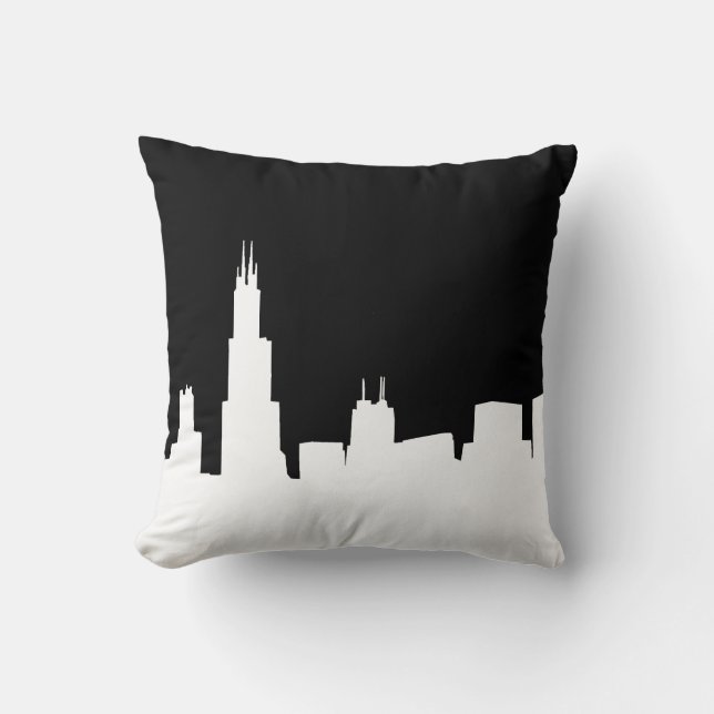 DIY BG Chicago Skyline Silhouette Black Throw Pillow (Front)