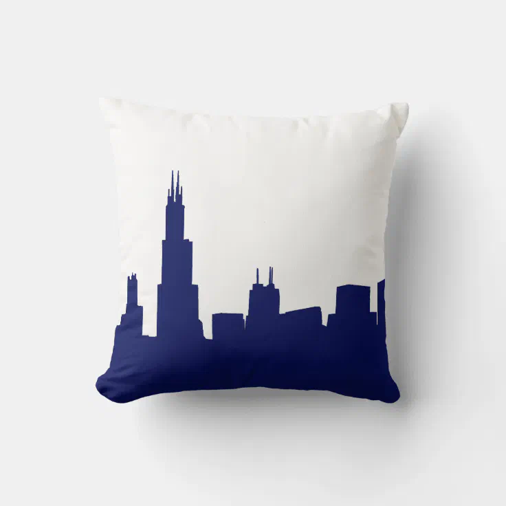 DIY BG Chicago Skyline Silhouette Blue Throw Pillow Zazzle