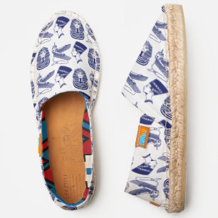 DIY BG Color Blue Egypt Egyptology Symbols Wht Cnv Espadrilles